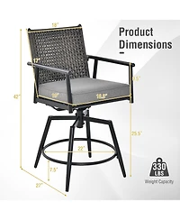 Gymax Patio Swivel Bar Stools Set of Outdoor Counter Height Bar Chairs w/ Pe Rattan