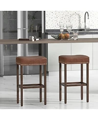 Gymax 4PCS 29.5'' Bar Stool Set Counter Height Saddle Stools w/ Rubber Wood Frame