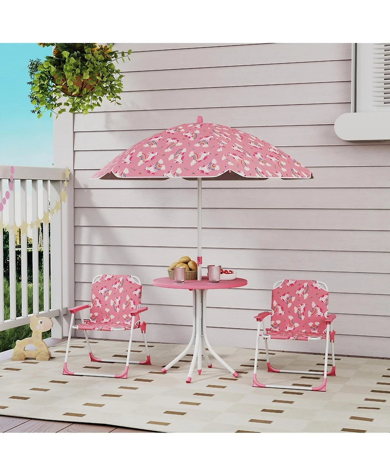 Qaba Kids Picnic Table with 2 Folding Chairs and Umbrella,