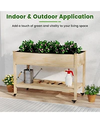 Gouun Mobile Pine Wood Raised Garden Bed with Lockable Wheels and Storage Shelf