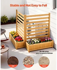 Gouun Wooden Privacy Fence with 2 Planters, 36 x 45 in Slatted Panel Outdoor Screen for Garden and Pool