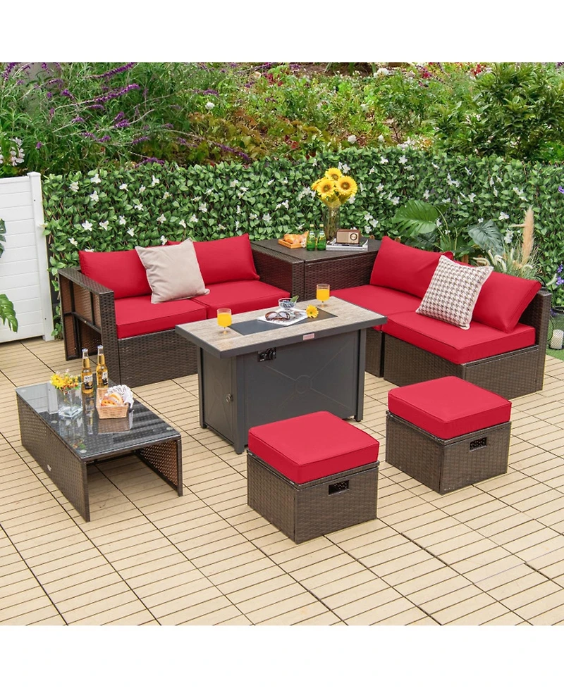Gouun 9-Piece Outdoor Sectional Sofa Set with 42 inch Propane Fire Pit Table