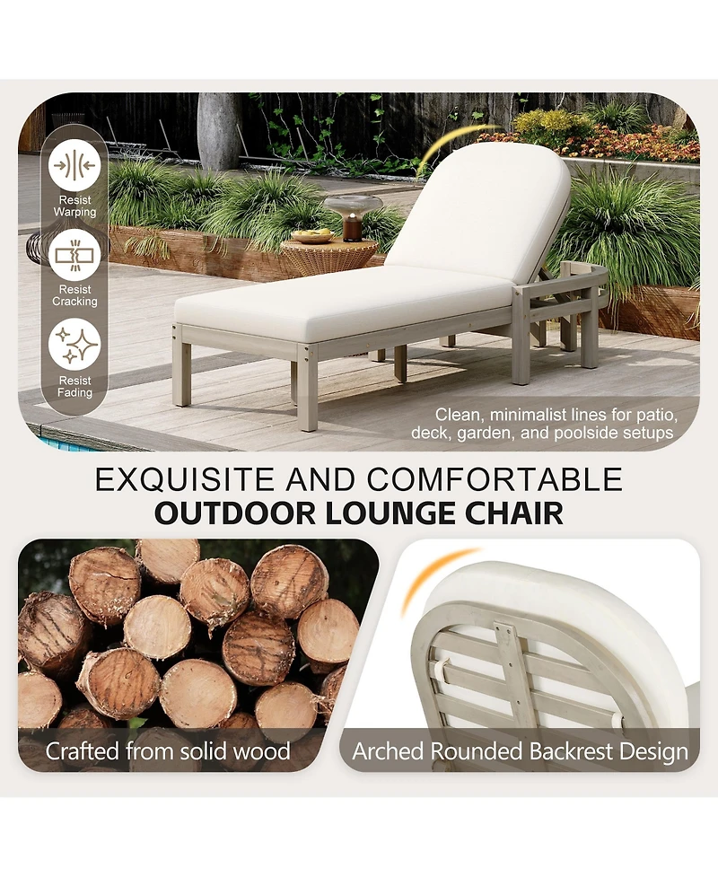 Rainsken Patio Acacia Wood Reclining Chaise Lounge