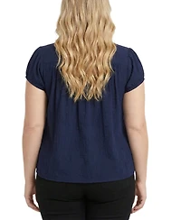 Ny Collection Plus Cap-Sleeve Rouched Yoke Top