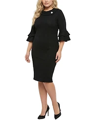 Ny Collection Plus 3/4-Sleeve Shawl Collar Dress