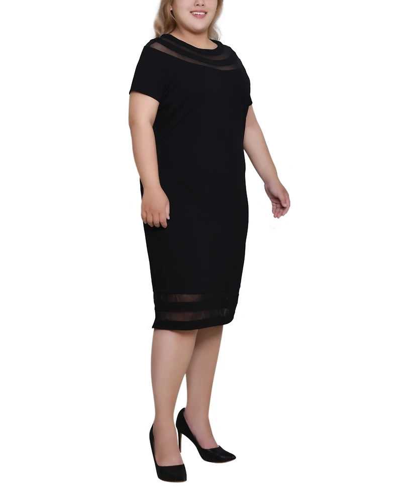 Ny Collection Plus Short-sleeve Dress with Mesh Insets