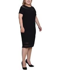 Ny Collection Plus Short-sleeve Dress with Mesh Insets