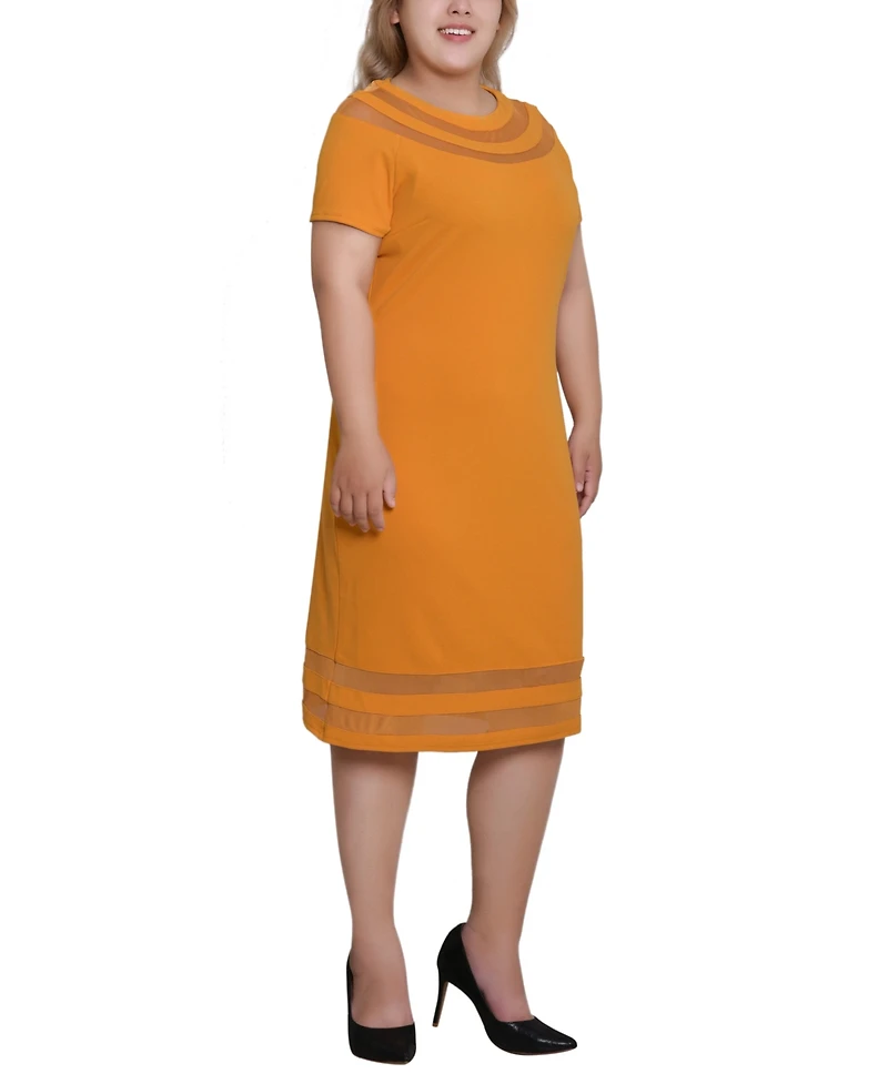 Ny Collection Plus Short-sleeve Dress with Mesh Insets
