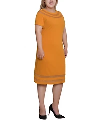 Ny Collection Plus Short-sleeve Dress with Mesh Insets
