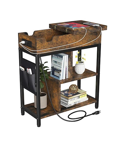 gaomon Flip Top End Table with Charging Station and Storage Shelves