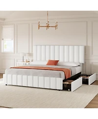 Homfan Bed Frame with 4 Storage Drawers, Adjustable Height Headboard