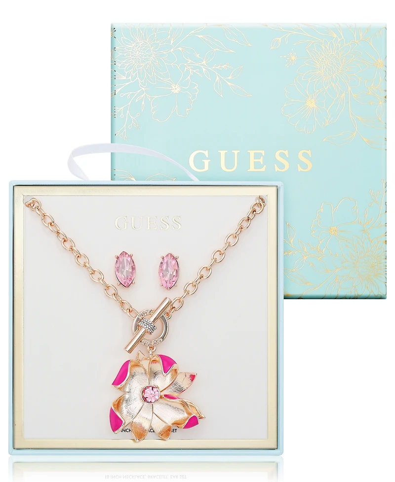 Guess 2-Pc. Gold-Tone Toggle Necklace & Stud Earrings Set