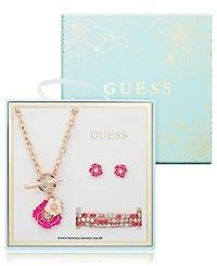 Guess 3-Pc. Rose Gold-Tone Necklace, Bracelet & Stud Earrings Set