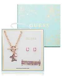 Guess 3-Pc. Rose Gold-Tone Necklace, Bracelet & Stud Earrings Set