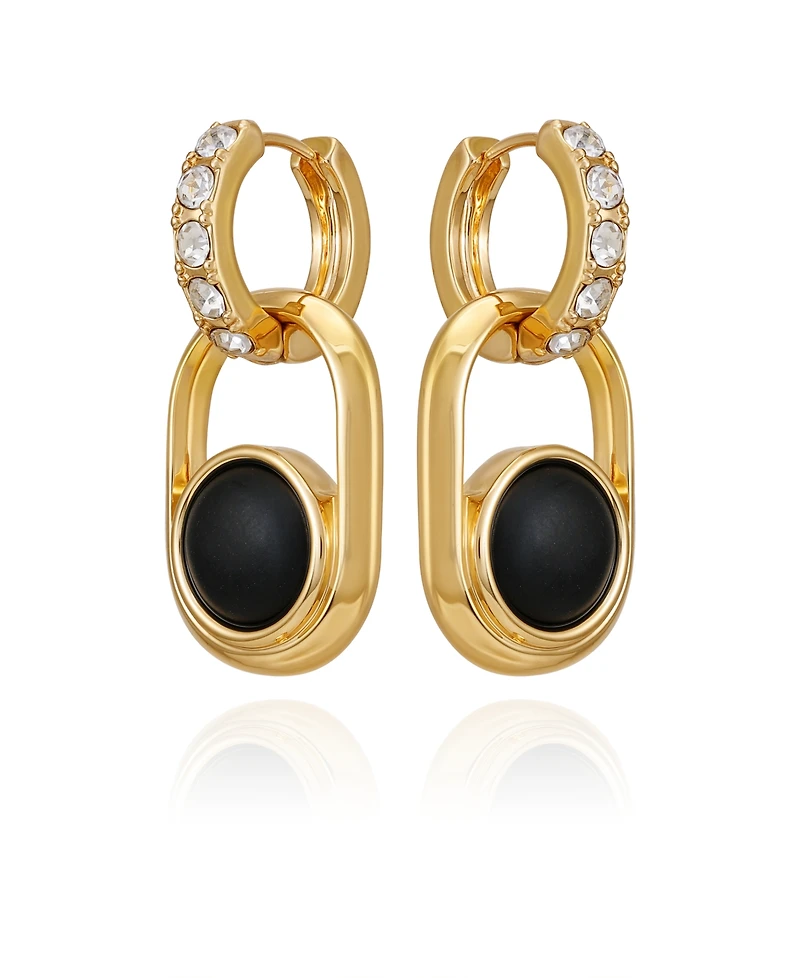 Guess Gold-Tone Black Stone Linear Drop Earrings