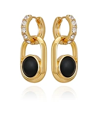 Guess Gold-Tone Black Stone Linear Drop Earrings