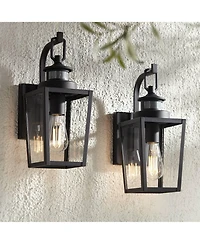 Possini Euro Design Ackerly Modern Outdoor Wall Light Fixtures Set of 2 Dusk to Dawn Motion Sensor Clear Glass for Post Exterior