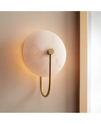 Possini Euro Design Tarquin 11 1/4" High Modern Wall Sconce Light Lamp Fixture Mount Bathroom Led Gold Brass Alabaster Glass Shade