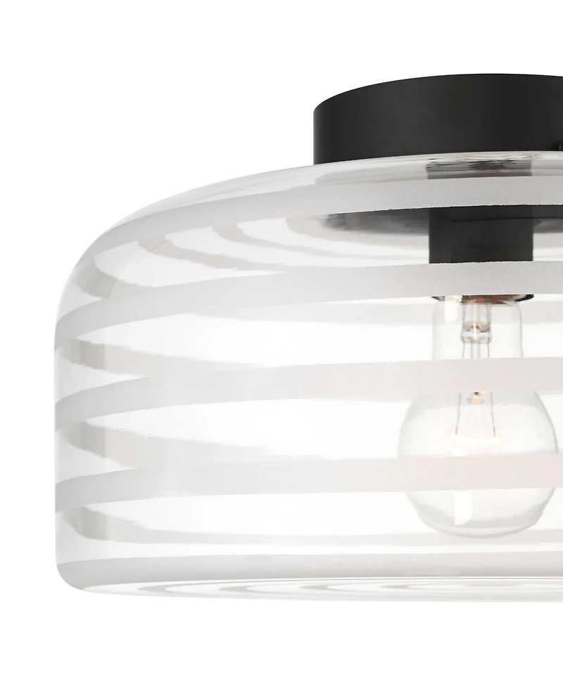 Possini Euro Design Cooper Mid Century Modern Semi Flush-Mount Ceiling Light Fixture Kitchen Finish Ribbed Glass