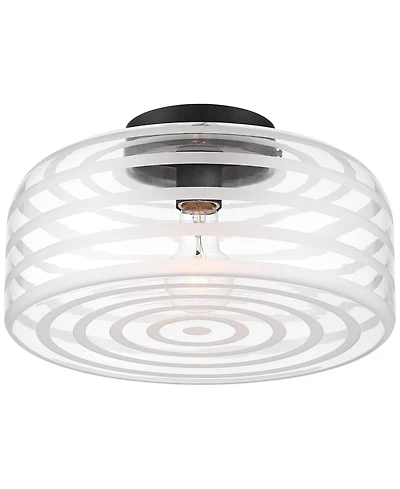Possini Euro Design Cooper Mid Century Modern Semi Flush-Mount Ceiling Light Fixture Kitchen Finish Ribbed Glass