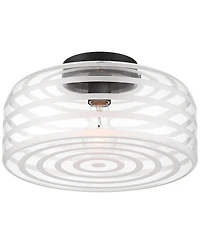 Possini Euro Design Cooper Mid Century Modern Semi Flush-Mount Ceiling Light Fixture Kitchen Finish Ribbed Glass