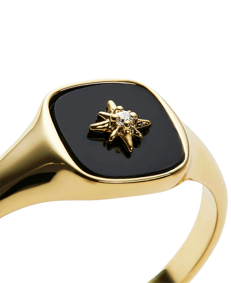 Ana Luisa Amara Black Gold-Plated Signet Ring