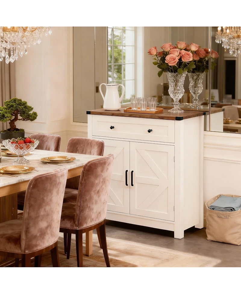 Streamdale Furniture Farmhouse Barn-Door Storage Cabinet/Coffee Bar Buffet