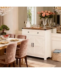 Streamdale Furniture Farmhouse Barn-Door Storage Cabinet/Coffee Bar Buffet