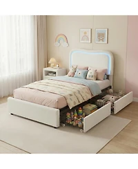 gaomon Full Boucle Bed Frame with 2 Storage Drawers, Led Upholstered Headboard Platform