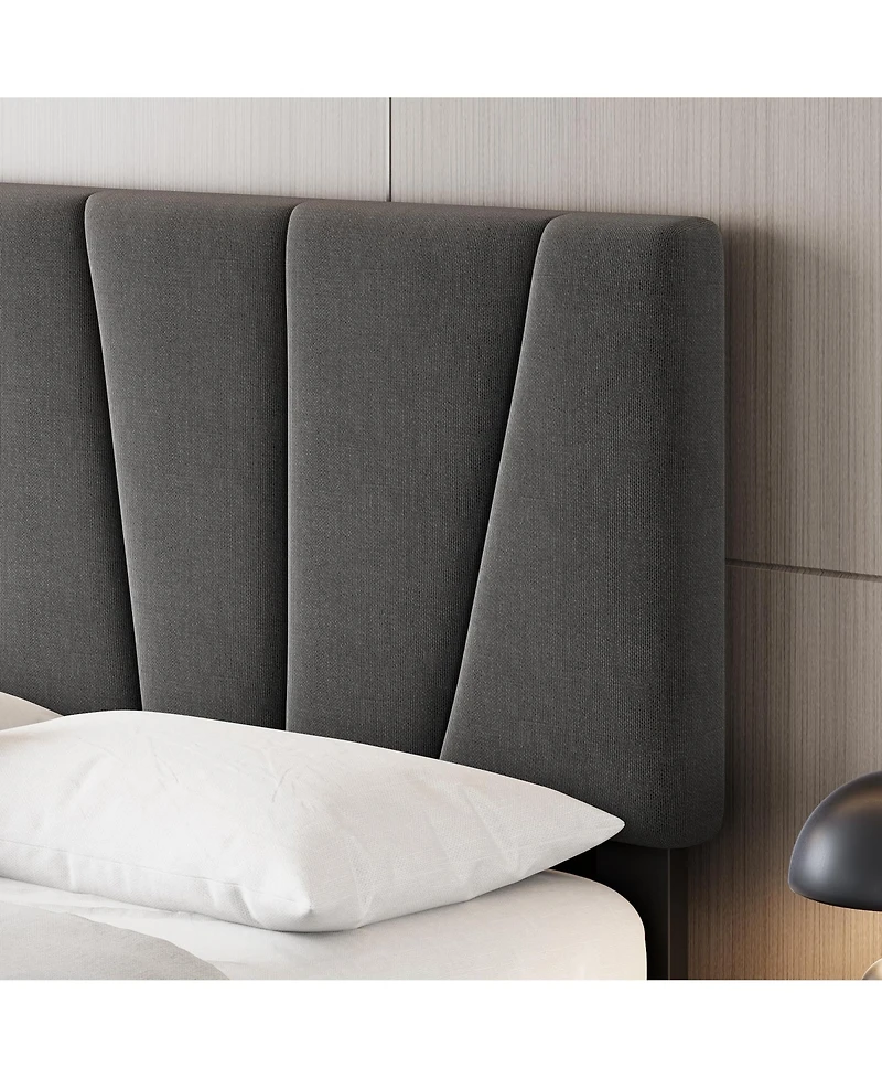 gaomon Linen Upholstered Platform Bed, Height Adjustable Tailored Headboard, Classic Bedroom Style