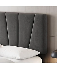 gaomon Linen Upholstered Platform Bed, Height Adjustable Tailored Headboard, Classic Bedroom Style