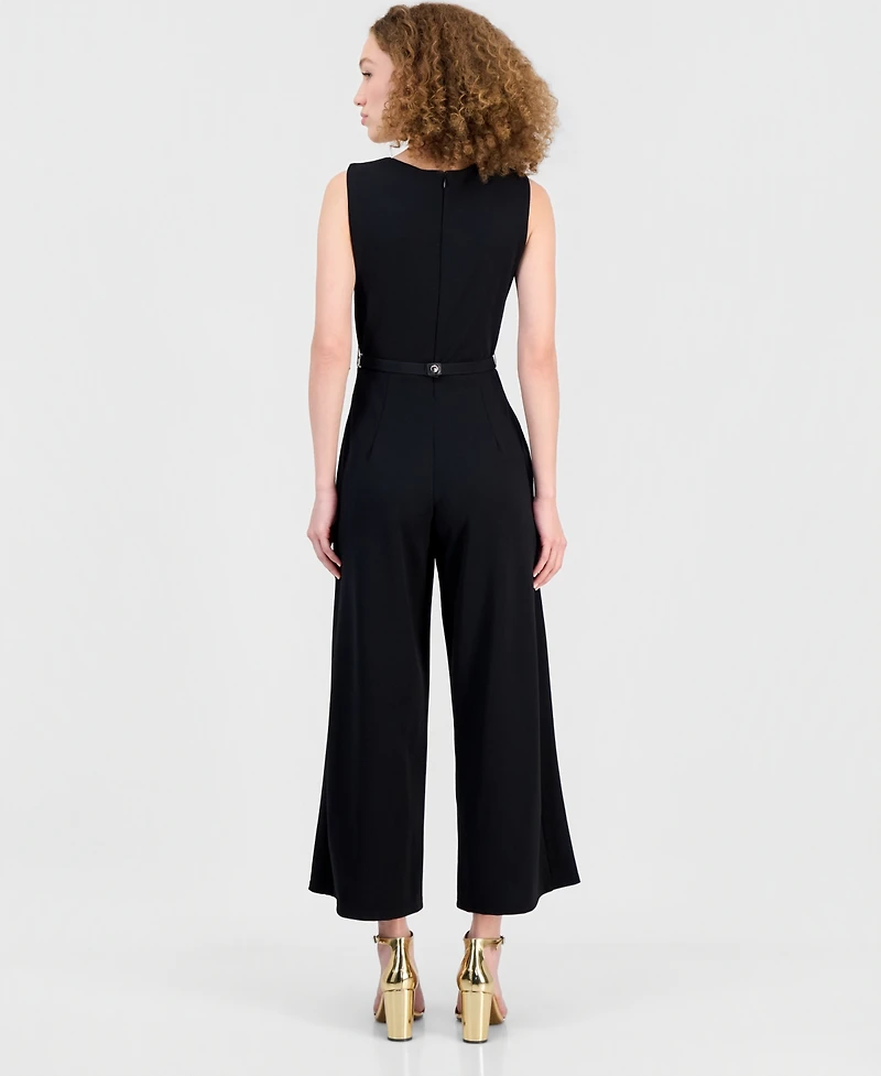 Robbie Bee Women's Belted Sleeveless Jumpsuit