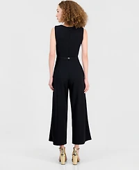Robbie Bee Women's Belted Sleeveless Jumpsuit
