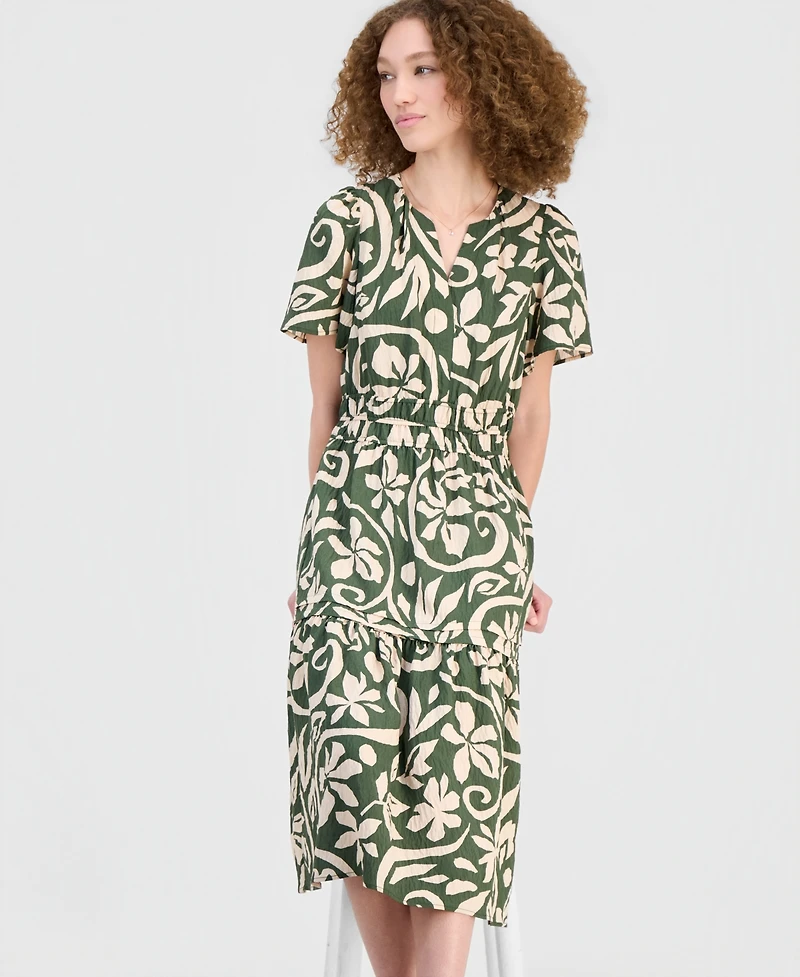 Robbie Bee Women's Elastic-Waist Tiered Midi Dress
