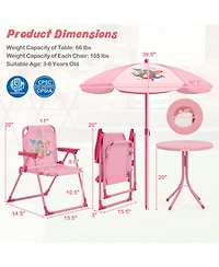 Gouun Kids 4-Piece Folding Picnic Table Set with Adjustable Umbrella