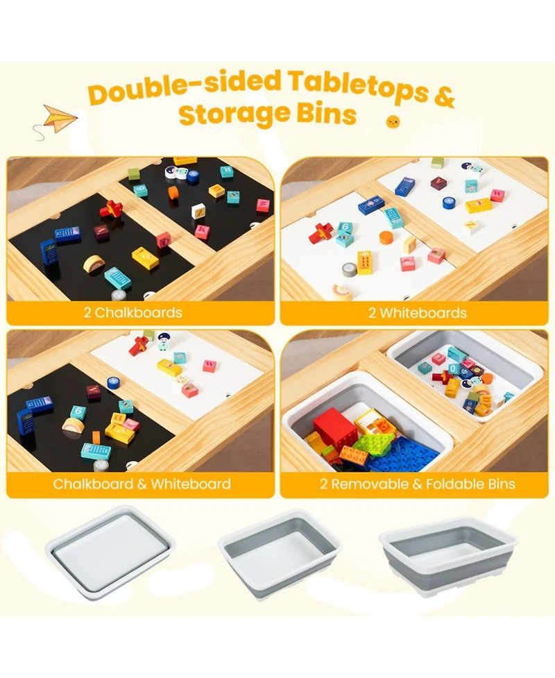 Gouun Kids Wooden Activity Table Set with Chalkboard and Foldable Bins
