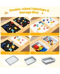 Gouun Kids Wooden Activity Table Set with Chalkboard and Foldable Bins