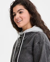 Madden Girl Juniors' Hooded Denim Jacket