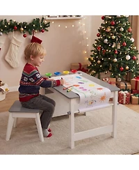 Gouun Kids Art Table and Stool Set with Paper Roll and 4 Paint Cups