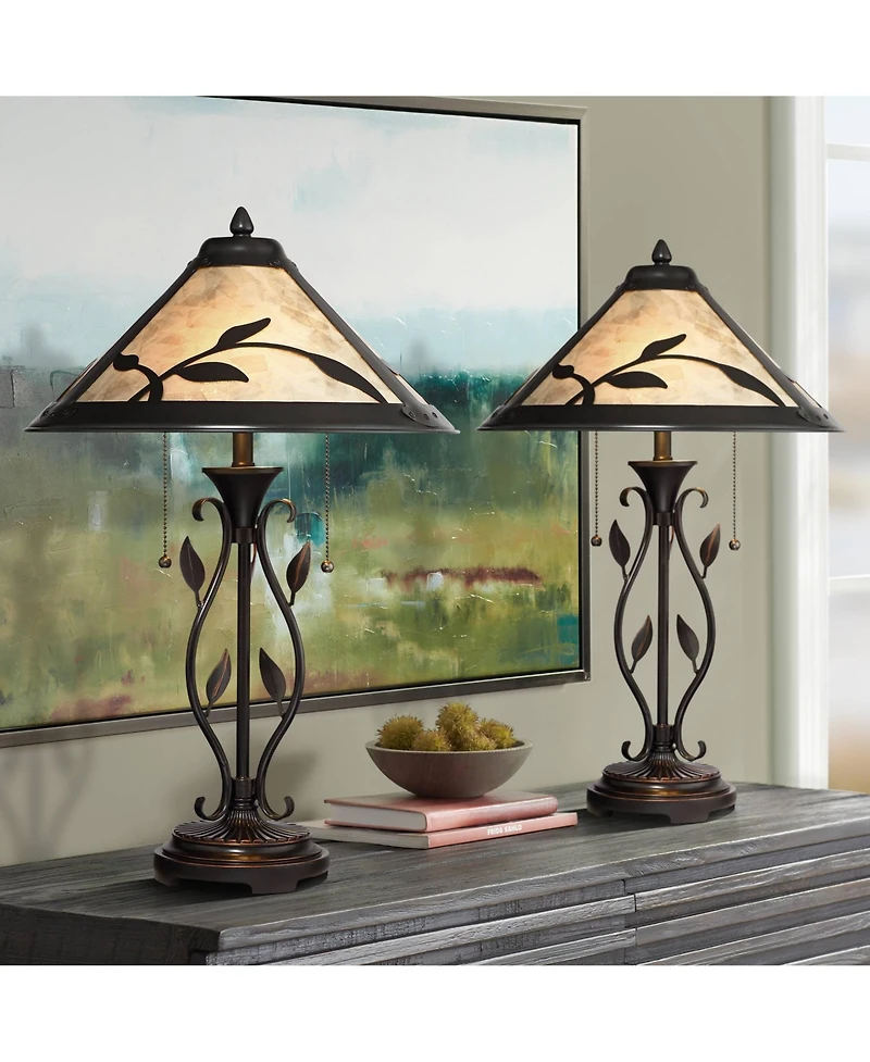 Franklin Iron Works Feuille 23 3/4" High Leaf and Vine Farmhouse Rustic Accent Table Lamps Set of 2 with Pull Chain