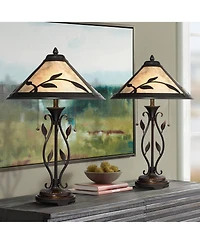 Franklin Iron Works Feuille 23 3/4" High Leaf and Vine Farmhouse Rustic Accent Table Lamps Set of 2 with Pull Chain