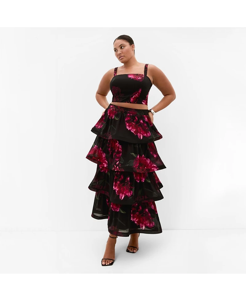 City Chic Women's Bianka Bloom Print Tiered Skirt