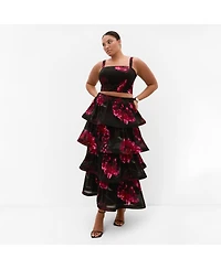 City Chic Women's Bianka Bloom Print Tiered Skirt