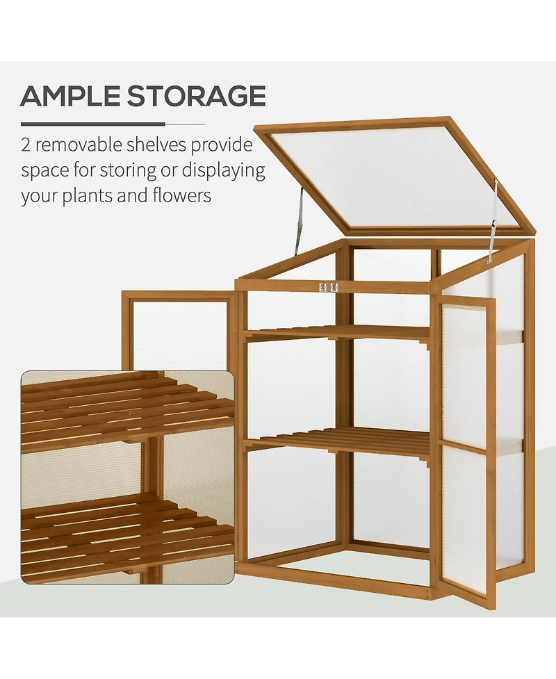 Outsunny Fir Wood Garden Planter house w/ Panels, Shelves,