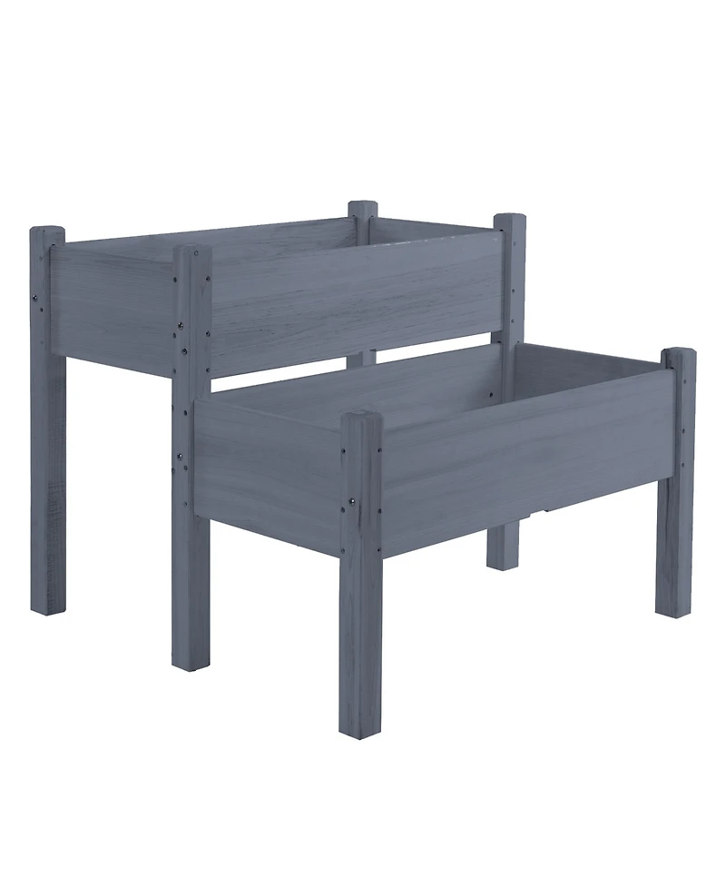 Outsunny 34" x 34" x 28" Raised Garden Bed 2-Tier Wooden Planter Box