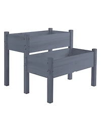 Outsunny 34" x 34" x 28" Raised Garden Bed 2-Tier Wooden Planter Box