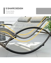 Outsunny Outdoor Double Chaise Rocking Chair, Day Bed Sun Lounger with Canopy Shade, Headrest Pillow, Armrests for Garden, Poolside, Light Gray