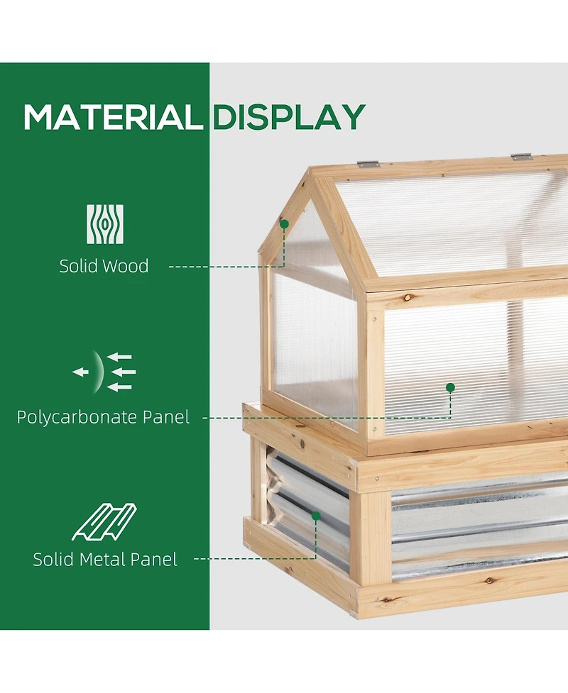 Outsunny Raised Garden Bed with house Wooden Cold Frame Natural