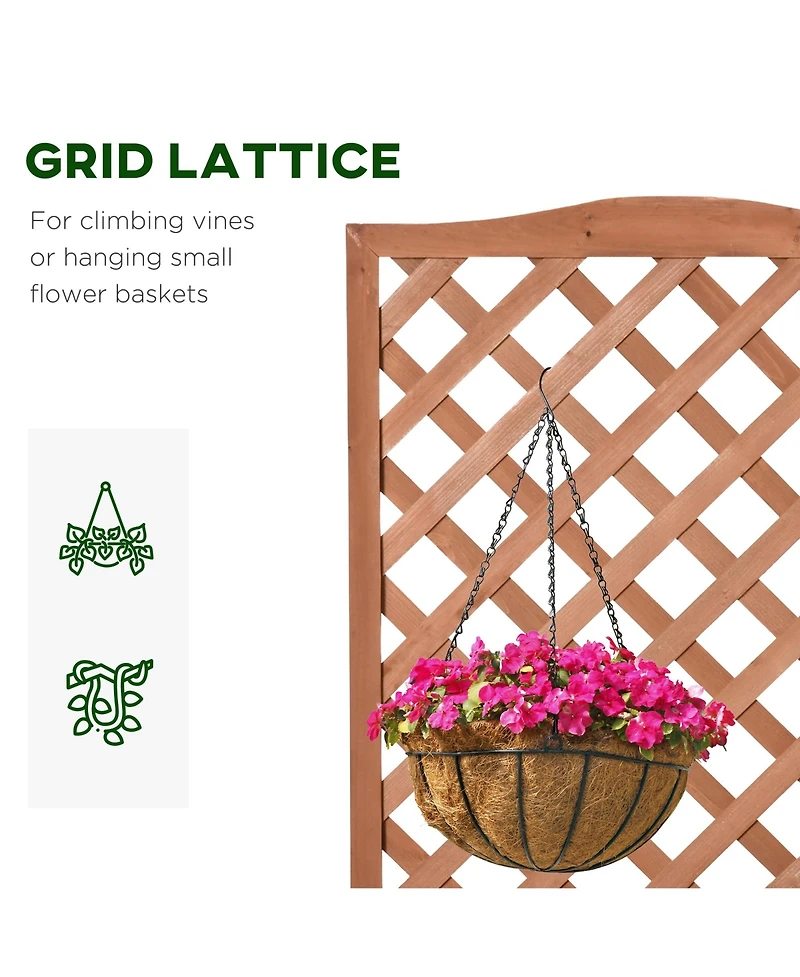 28"x11"x46" Raised Garden Bed Wood Planter Box w/ Vine Trellis, Brown