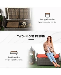 Outsunny 29 Gallon Outdoor Patio Wicker Storage Bench w/ Cushion